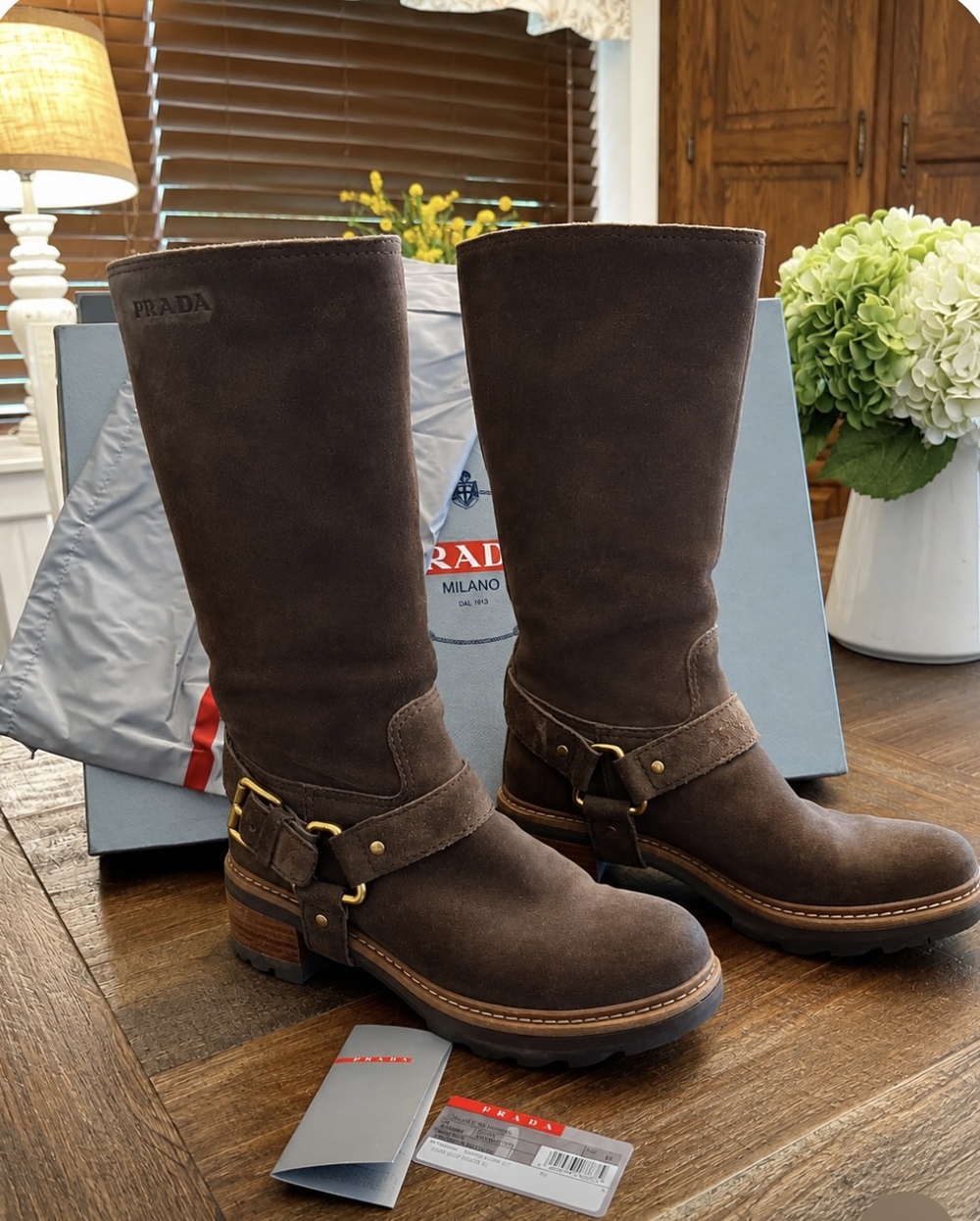 Prada Suede Motorcycle Boots
